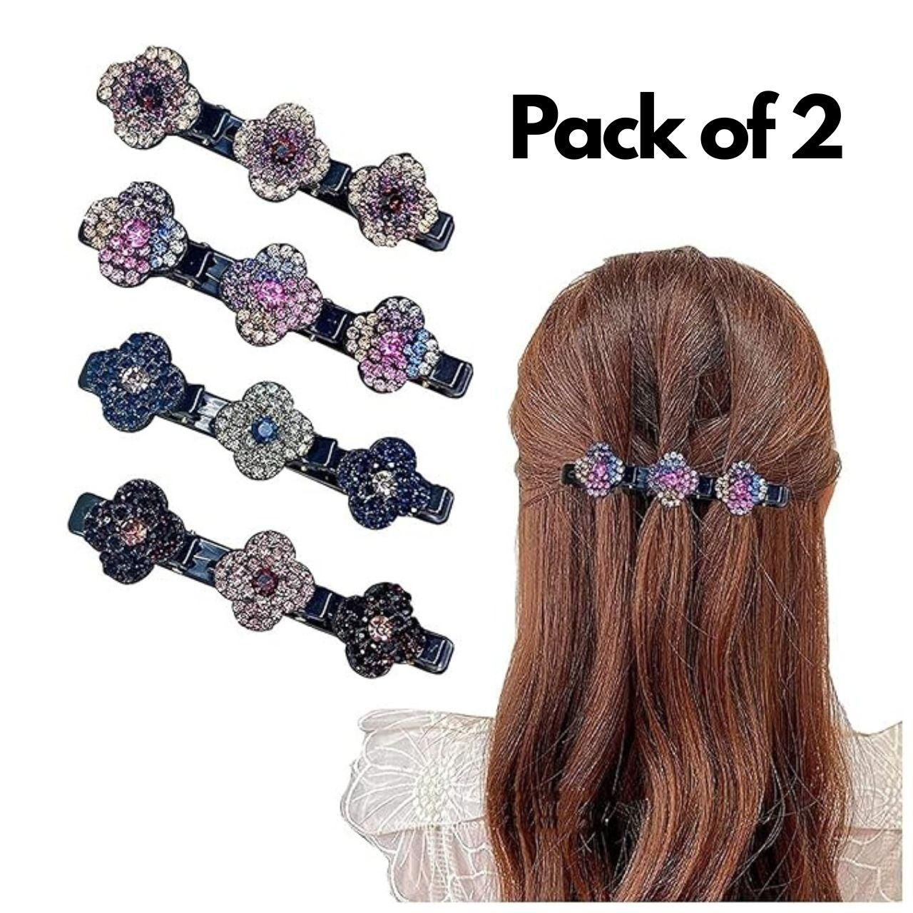 Crystal Stone Braided Hair Clips Pack of 2